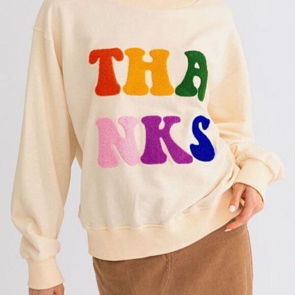 THANKS Thanksgiving Chenille Letters Sweatshirt - Picture 3 of 4